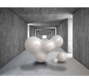 Depicting a large balloon like object floating through a tunnel  This 3D wall mural will create that modern look you've always wanted in your home!