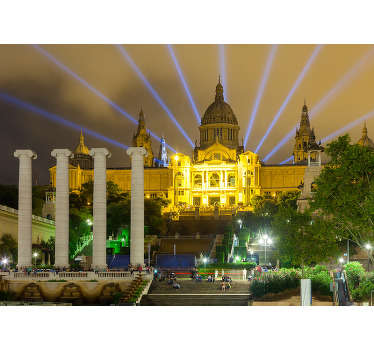 Exclusive photomural Barcelona for the wall of the Montjuic Palace at night illuminated with which you can enjoy a renewed decoration for lower cost.