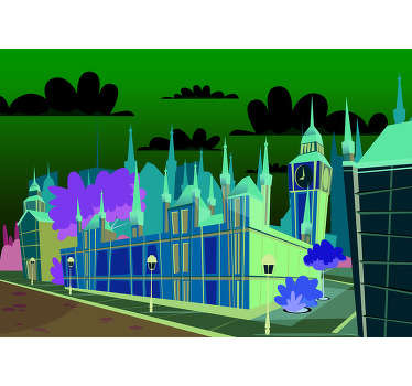 Fantástico fotomural infantil para pared de Londres en tono rosado con el que podrás decorar la habitación de tu hija de forma original.