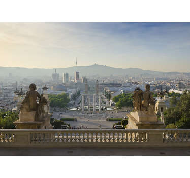 Fantastic wall mural for bedroom or living room overlooking the magic fountain of Montjuic and the whole city seen from the National Art Museum