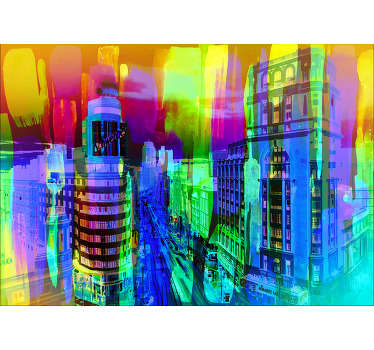 Original photomural of Madrid for wall in which we see the painted Gran Via that now can be part of your house for a modest price.