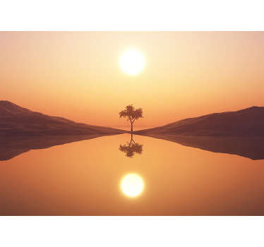 O nosso mural de parede de paisagens com uma árvore ao pôr do sol é uma ótima opção de decoração. Fácil de aplicar.