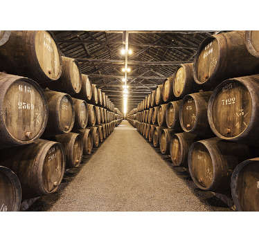 This wood wall mural shows a huge room filled with wine barrels. Every wine lover will want this photo wallpaper at home or the office!