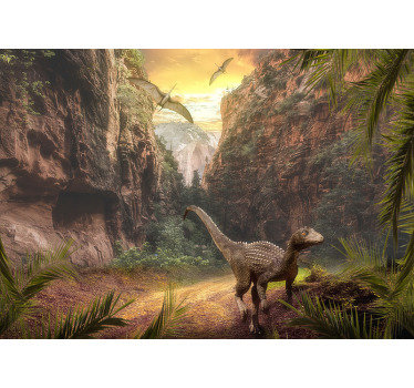 Tapisserie murale chambre enfant canyon des dinosaures - TenStickers