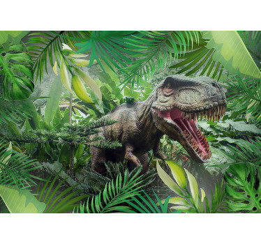 Mira este fotomural infantil con este increíble y realista t-rex en la jungla ¡Despierta tu creatividad con este increíble diseño!