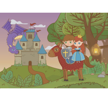 Barn fototapeter drake på slottet - Tenstickers