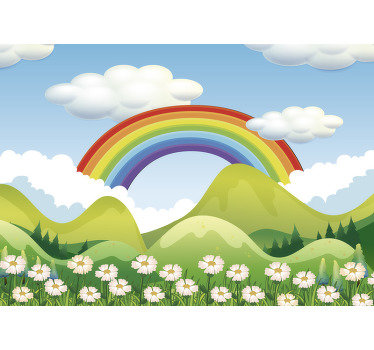 To have a kids wall mural with a rainbow on blue sky is a dream of every child. Make it possible and order this stunning wall mural now!