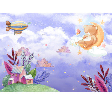 Let your child dream away with the sky wall mural on which it has the opportunity to play between the clouds.,while standing on the land.