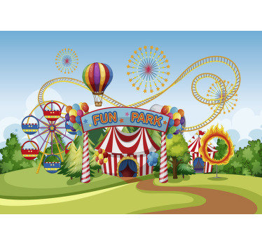 This colorful, kids mural will make your kids very happy just by looking at it and imaging their selfs that they are at the fun park at the moment.