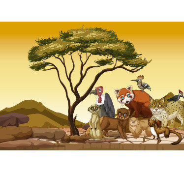 This beautiful wall mural shows images of Jungle animals that are cozy close together and beautifully depicted. This is especially for your children.