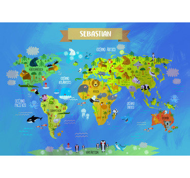 Este mural infantil de pared del mapa del mundo con varios animales en él. ¡Es muy educativo y agradable al mismo tiempo! Haz felices a tus hijos
