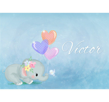 Animal wall mural photo mural for your nursery with an elephant and a little bird displayed. Show love to your child with this beautiful photo mural.