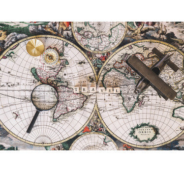 A large wall mural with a vintage look and surrounded by signs from history. Don't wait any longer and decorate your house with this great design!