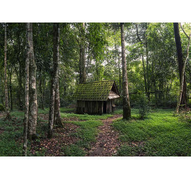 Mural de bosque cabaña de madera aislada - TenVinilo
