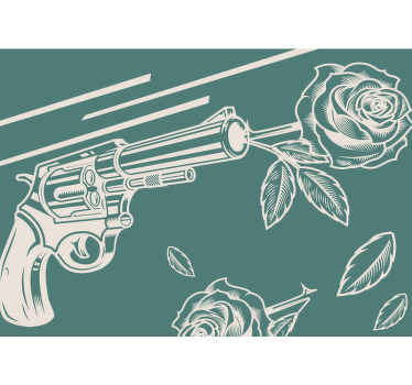カウボーイリボルバーとバラの花の壁の壁画 - TENSTICKERS