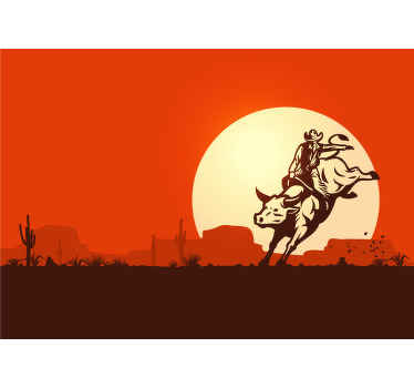 Mural de vehículos vaquero montando un toro - TenVinilo