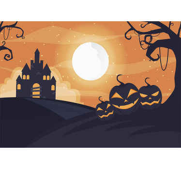 Fotomural infantil naranja castillo Halloween - TenVinilo