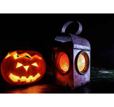 Fotomural Halloween calabaza y lámpara  - TenVinilo