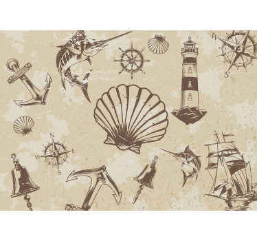 Fotomural vintage elementos marinos - TenVinilo