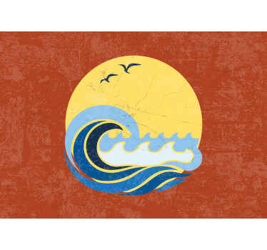 Nap, a strand és a hullám vintage falfestmény - TenStickers