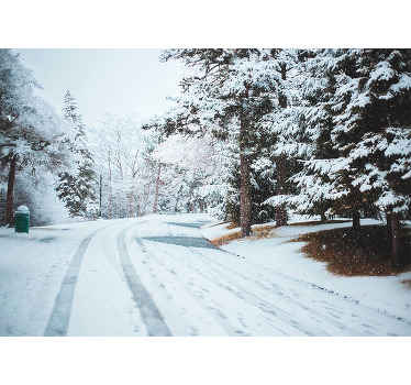 Talvitie lumipuilla tapetti kuvalla puu valokuvatapetti - Tenstickers