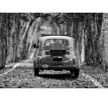 Tapete Wohnzimmer Auto schwarz-weiß-Oldtimer-Wandbild - TenStickers