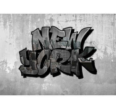 Graffiti med byudsigt new york fototapet - TenStickers