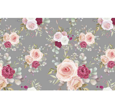 Páv růžové květy na šedé fototapetě - TenStickers