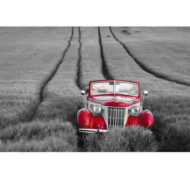 μαύρο και άσπρο τοιχογραφία σκουριασμένο κόκκινο αυτοκίνητο - TenStickers