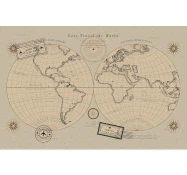 Vintage worldmap with calligraphy wall mural - TenStickers