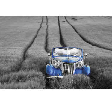 σκουριασμένο μπλε αυτοκίνητο μαύρο και άσπρο τοιχογραφία αυτοκινή - TenStickers