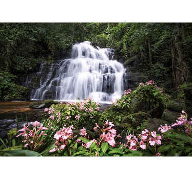 Waterfalls and pink flowers Waterfall - TenStickers