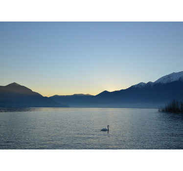 Fotomural lago atardecer con cisne - TenVinilo