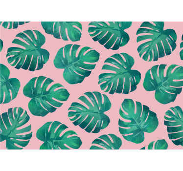 ピンクの背景モンステラは壁の壁画を残します - TENSTICKERS