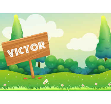 Mural infantil paisaje verde lúdico - TenVinilo