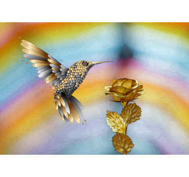 Kolibříci a zlaté květiny moderní fototapeta - TenStickers