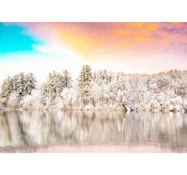 Joki lumella ja vaaleanpunainen taivas taivas valokuvatapetti - Tenstickers