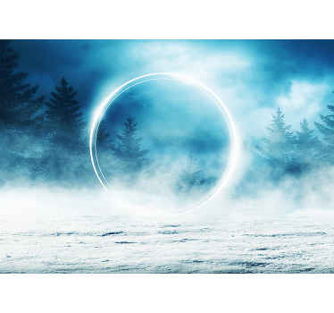 Halo ja lumiset puut valokuvatapetti metsä - Tenstickers