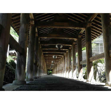 木の柱のある廊下 3d壁画 - TENSTICKERS