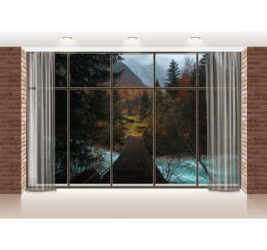 Ablak erdőre néző fa falfestmény - TenStickers