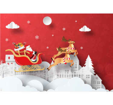 Santa and reindeers Christmas scene wall mural - TenStickers