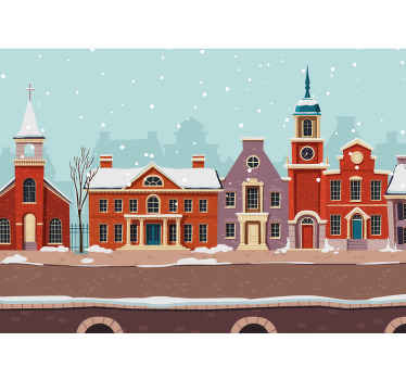 Urban winter landscape Christmas wall mural - TenStickers