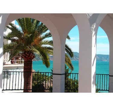 τοιχογραφία με μπαλκόνι με θέα στη θάλασσα - TenStickers