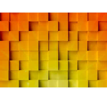orange geometric mozaic 3d 3D Wall Mural - TenStickers