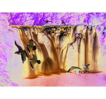 3D with waterfall Waterfall Wall Mural - TenStickers