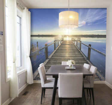 Fotomural 3D muelle madera al atardecer - TenVinilo