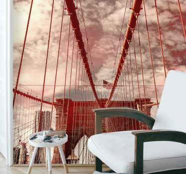 Güneşli renkli brooklyn köprüsü görünümü duvar kağıdı - TenStickers