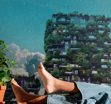 Betongbygning med planter i milano fototapet stue - Tenstickers