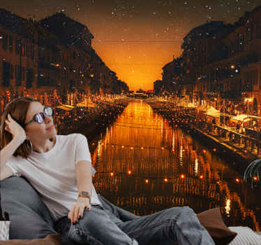 Navigli canal living room wall mural - TenStickers