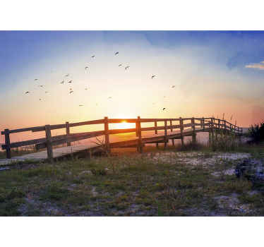 Fotomural 3D Puente de madera marrón vista del atardecer - TenVinilo